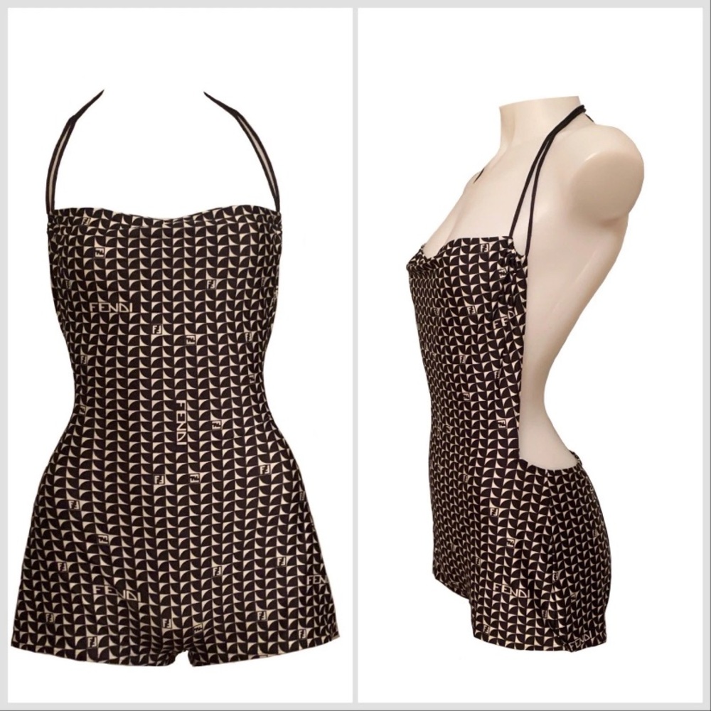 FENDI By KARL LAGERFELD Backless Sexy Romper Jumpsuit 1990s Size 46 VINTAGE RARE